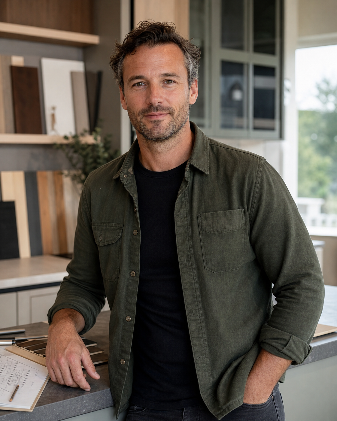 Keukenadviseur Ruben bij materiaalstalen en keukenplan