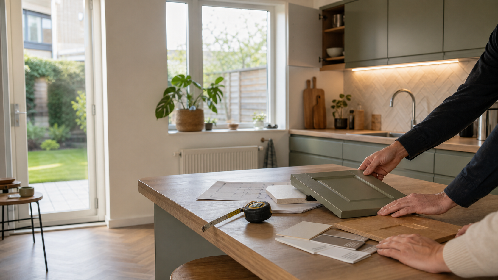 Keukenrenovatie beoordeling met frontstalen en meetlint