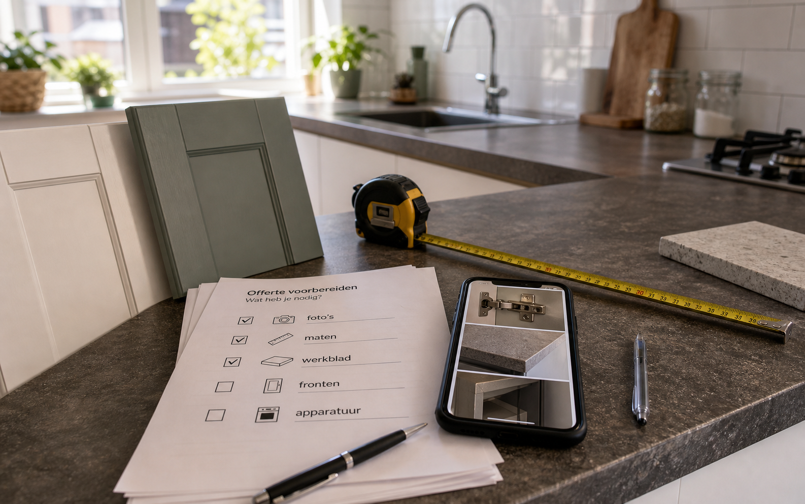 Keukenofferte voorbereiden met foto's, maten en materiaalkeuzes
