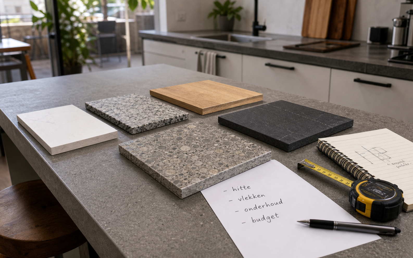 Keukenblad materialen vergelijken op hitte, vlekken, onderhoud en budget
